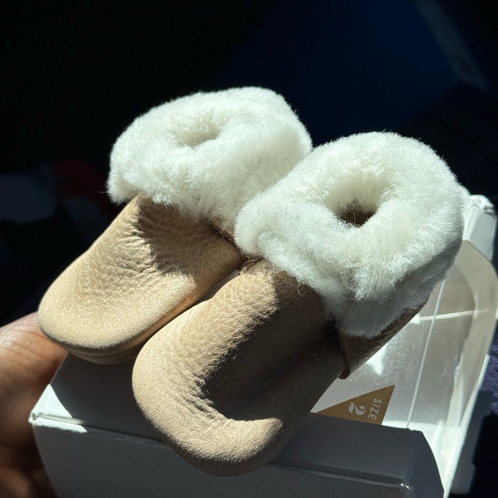 Freshly Picked Tan and White Kids Moccasins